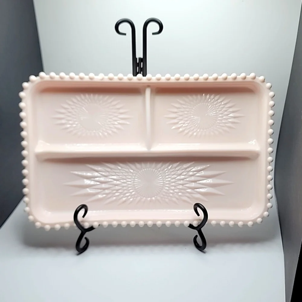 Milk Glass Pink Divided Serving Relish Dish Rare Vintage